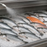 مه‌پاش یخچالی برای تازه نگه داشتن ماهی در فروشگاه