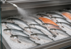 مه‌پاش یخچالی برای تازه نگه داشتن ماهی در فروشگاه